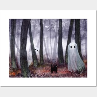 Two Ghosts and a Spooky Kitten Posters and Art